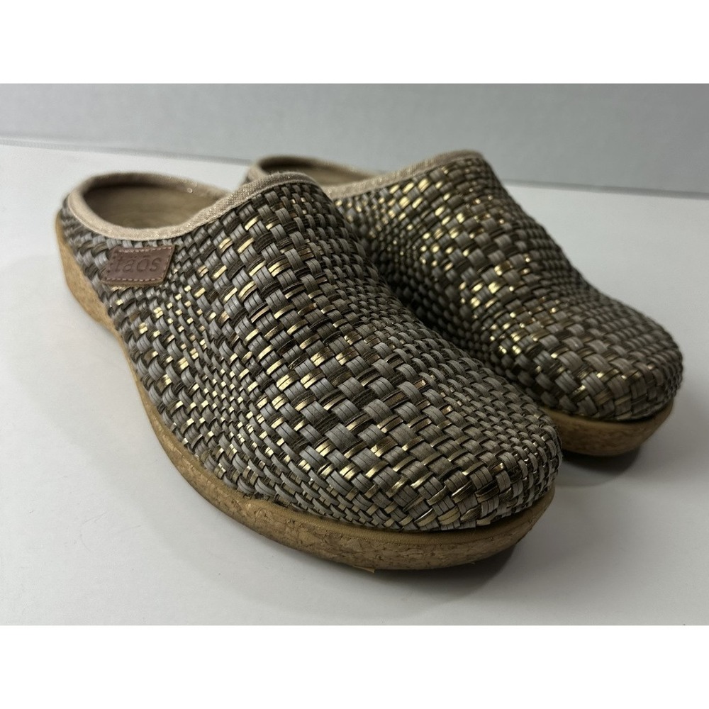 Taos Primavera Woven Leather Tan Bronze Basketweave Clogs Cork Sandals US 8 8.5 - Picture 10 of 13